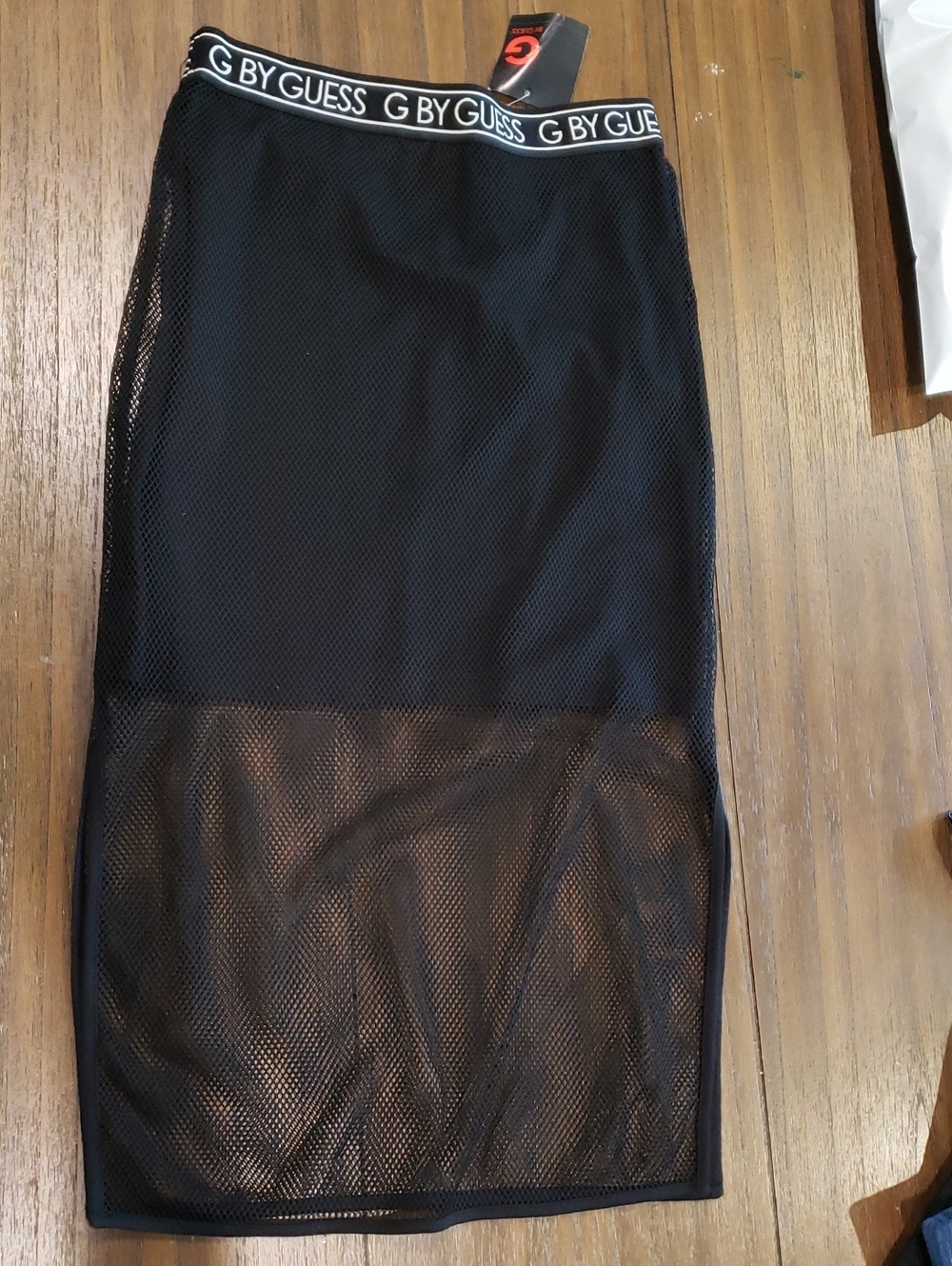 G by Guess Black Mesh Pencil Skirt with Branded Waistband